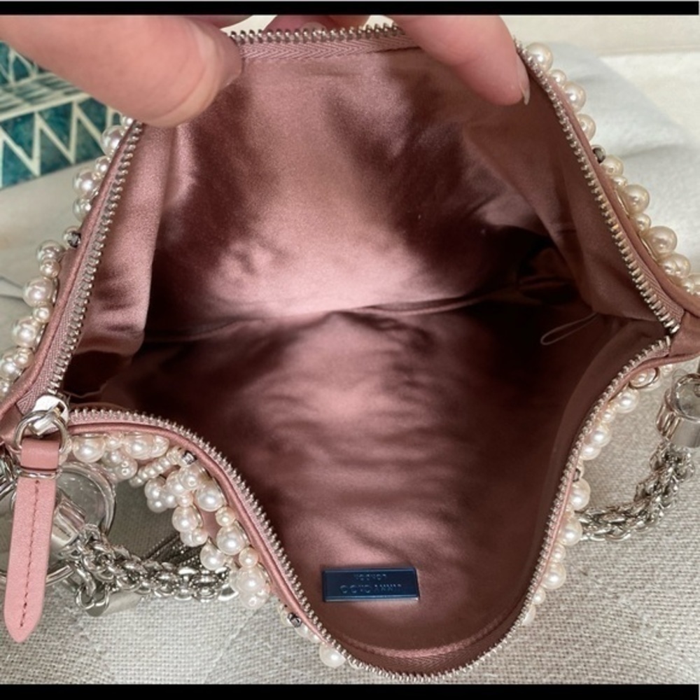 JIMMY CHOO Callie Blush Satin Clutch with Circle Pearl Embroidery Embellishments - Picture 11 of 16